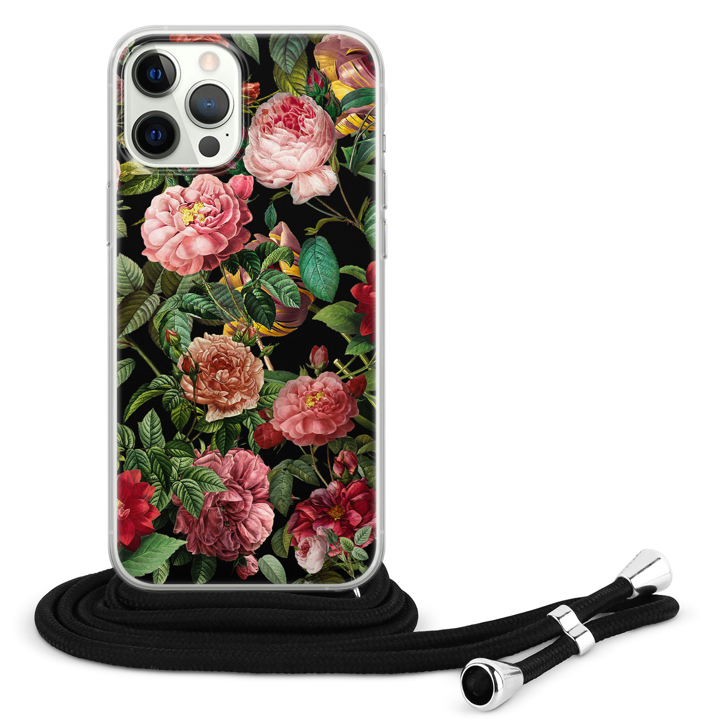 Leuke Telefoonhoesjes iPhone 12 Pro Max hoesje met koord - Rode bloemen