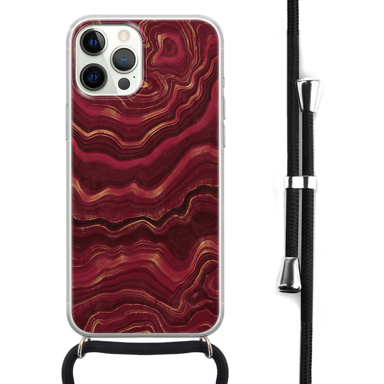 Leuke Telefoonhoesjes iPhone 12 Pro Max hoesje met koord - Marmer rood agate