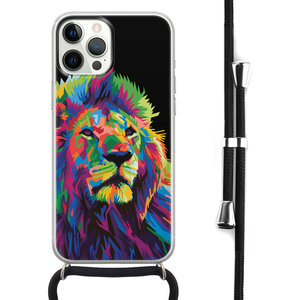 Leuke Telefoonhoesjes iPhone 12 Pro Max hoesje met koord - Leeuw pop art