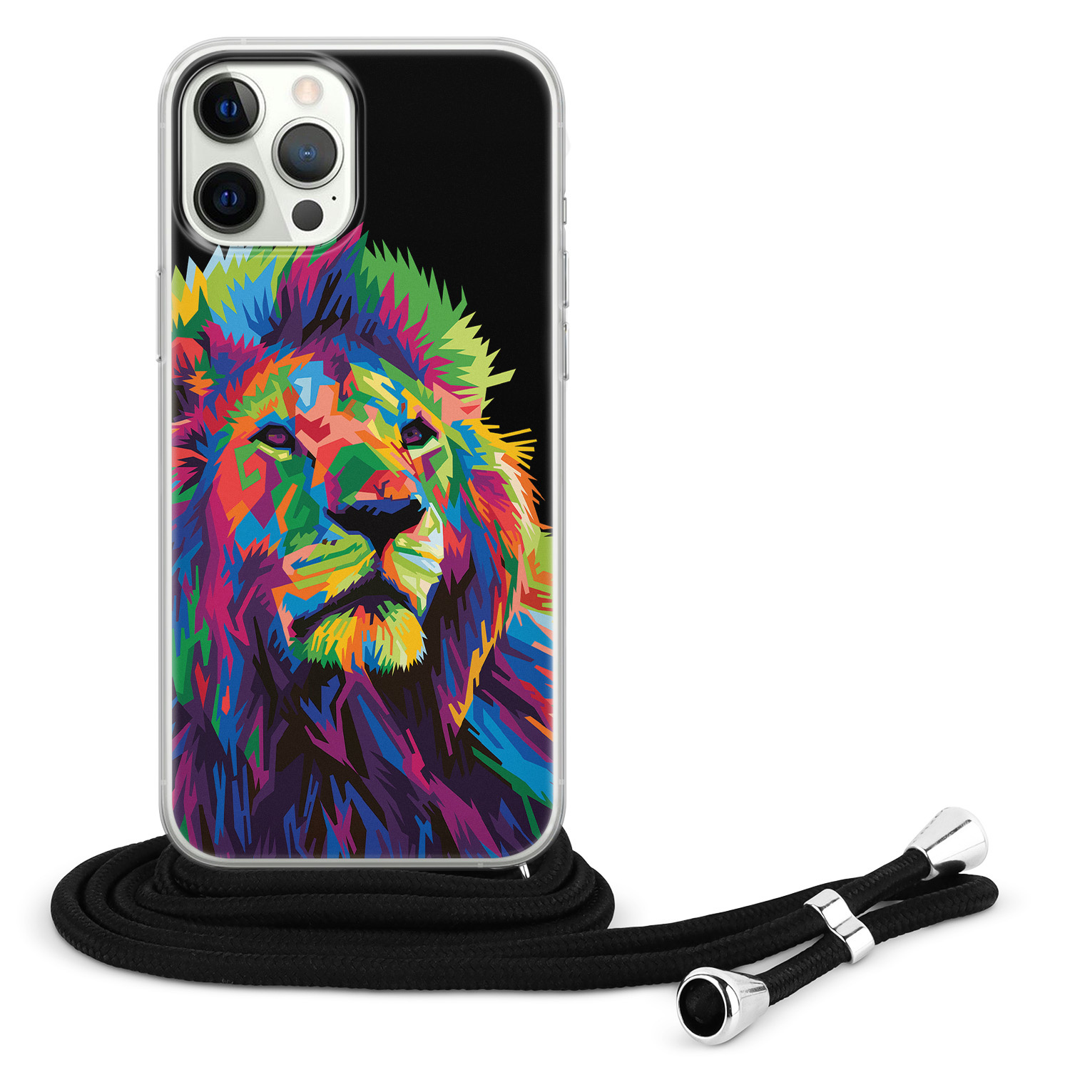 Leuke Telefoonhoesjes iPhone 12 Pro Max hoesje met koord - Leeuw pop art