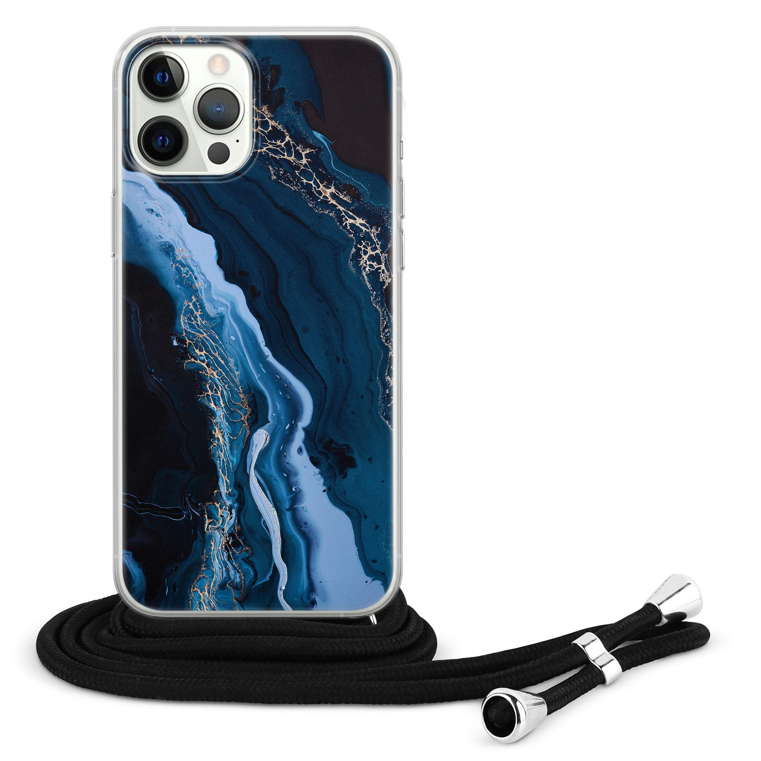 Leuke Telefoonhoesjes iPhone 12 Pro Max hoesje met koord - Marmer kobaltblauw