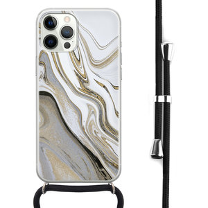 Leuke Telefoonhoesjes iPhone 12 Pro Max hoesje met koord - Marmer wit goud