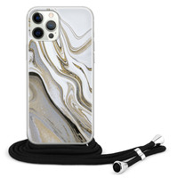 Leuke Telefoonhoesjes iPhone 12 Pro Max hoesje met koord - Marmer wit goud