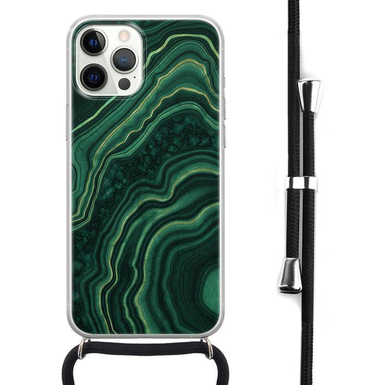 Leuke Telefoonhoesjes iPhone 12 Pro Max hoesje met koord - Marmer groen agate