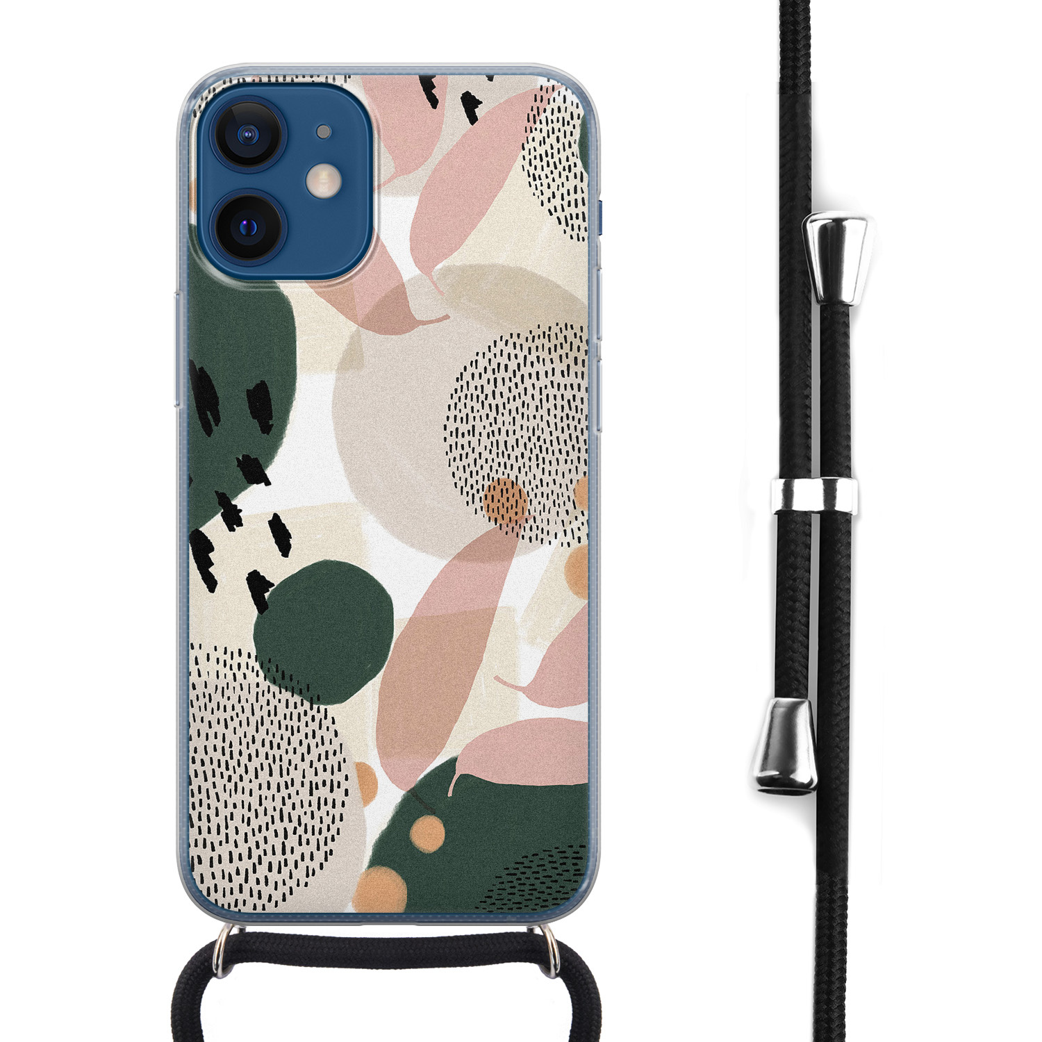 grond Onzorgvuldigheid kleding stof iPhone 12 mini hoesje met koord - Abstract print - Leuke Telefoonhoesjes