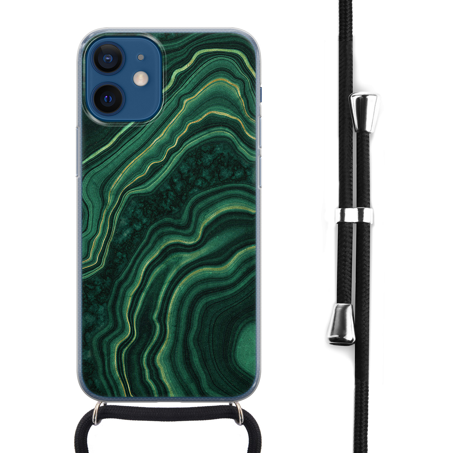 Leuke Telefoonhoesjes iPhone 12 mini hoesje met koord - Marmer groen agate