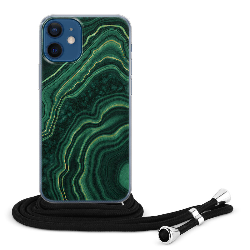 Leuke Telefoonhoesjes iPhone 12 mini hoesje met koord - Marmer groen agate