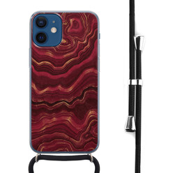 Leuke Telefoonhoesjes iPhone 12 mini hoesje met koord - Marmer rood agate