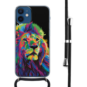 Leuke Telefoonhoesjes iPhone 12 mini hoesje met koord - Leeuw pop art