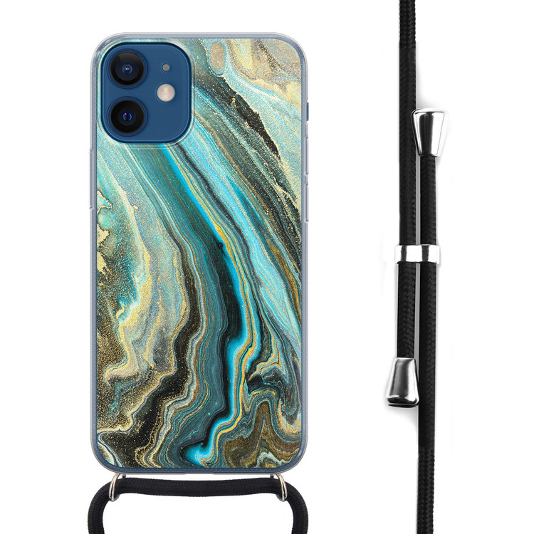 Leuke Telefoonhoesjes iPhone 12 mini hoesje met koord - Marmer mint