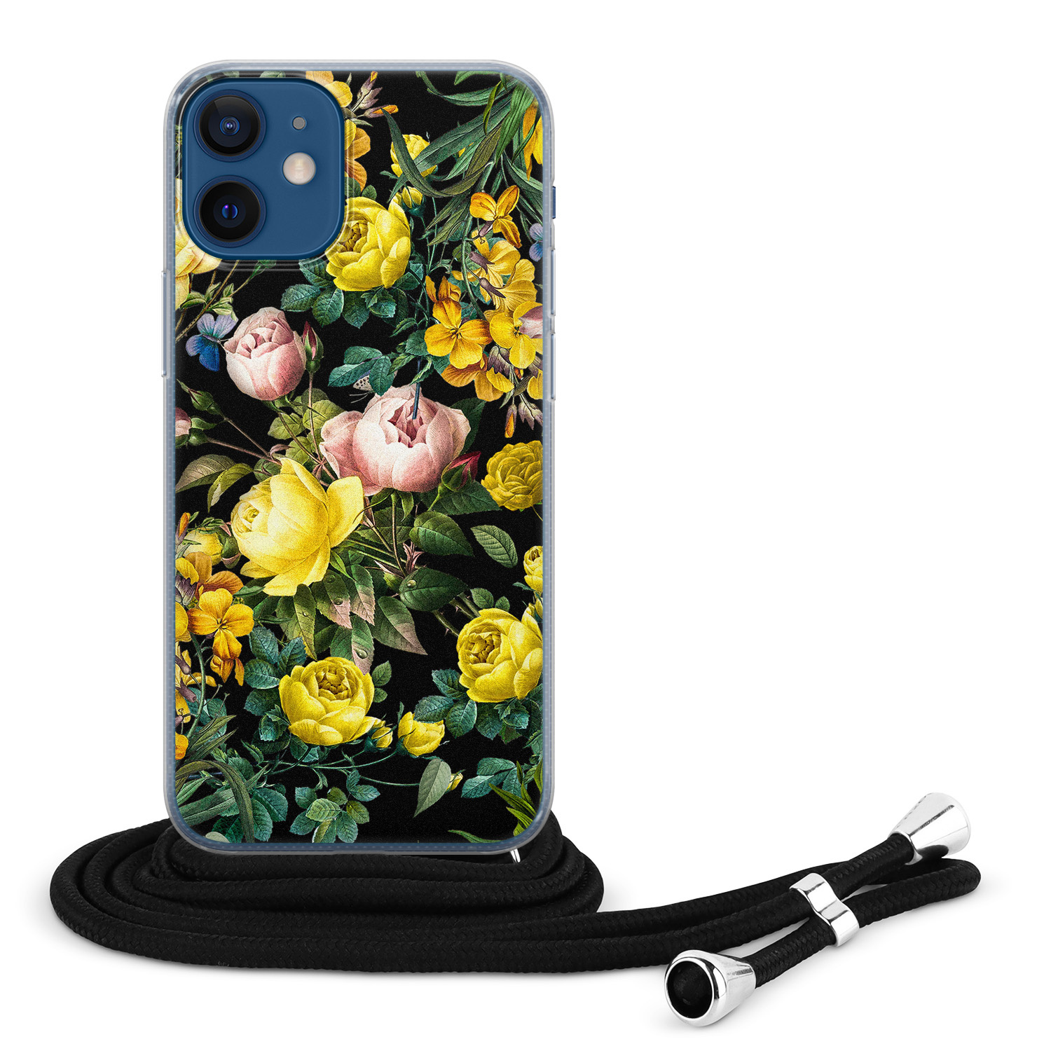 Leuke Telefoonhoesjes iPhone 12 mini hoesje met koord - Bloemen geel