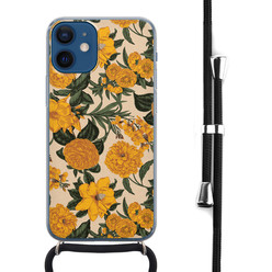 Leuke Telefoonhoesjes iPhone 12 mini hoesje met koord - Retro flowers