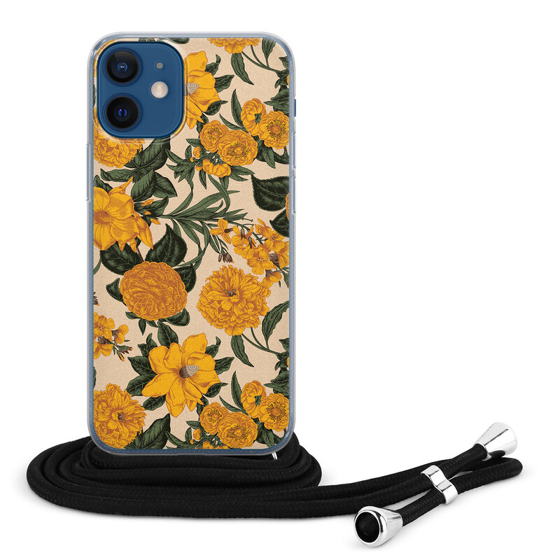 Leuke Telefoonhoesjes iPhone 12 mini hoesje met koord - Retro flowers