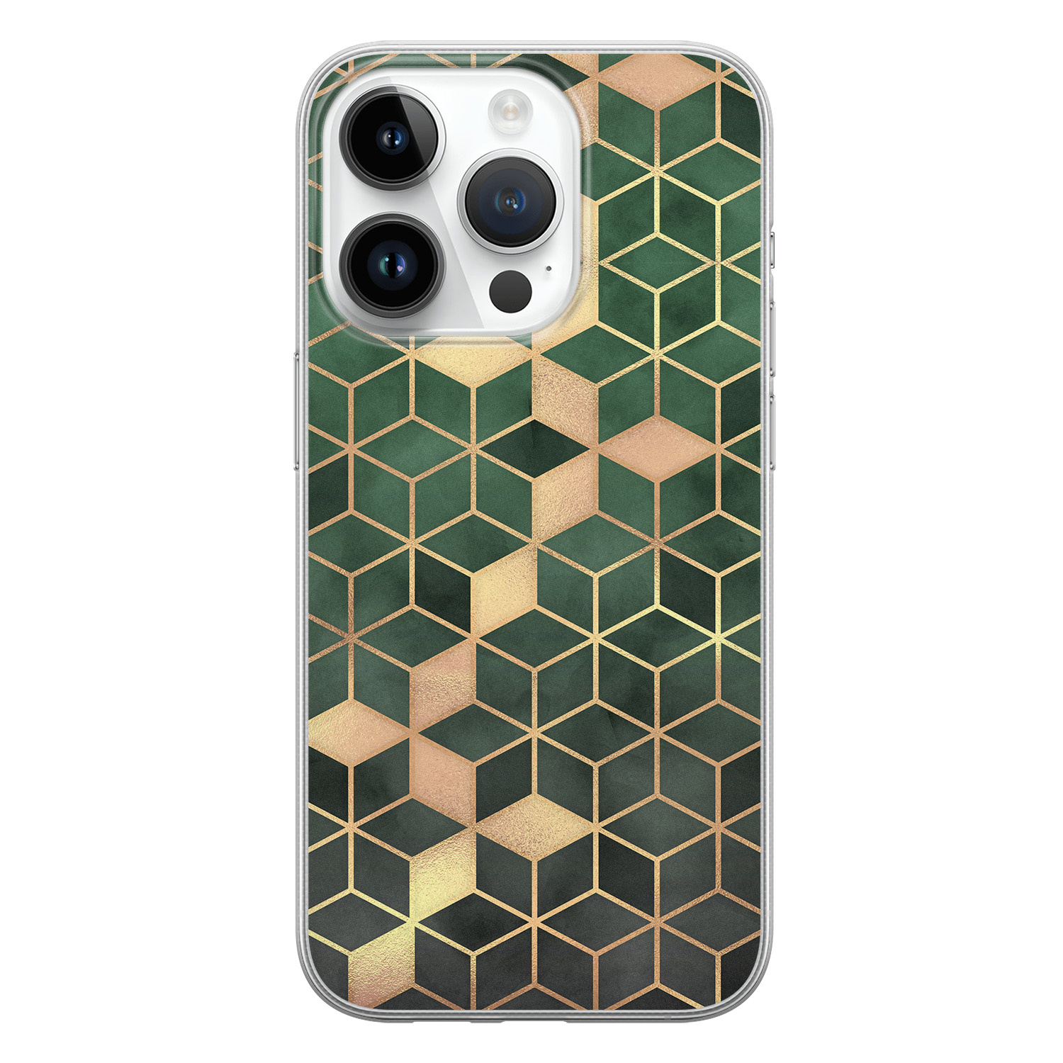 Leuke Telefoonhoesjes iPhone 14 Pro siliconen hoesje - Green cubes