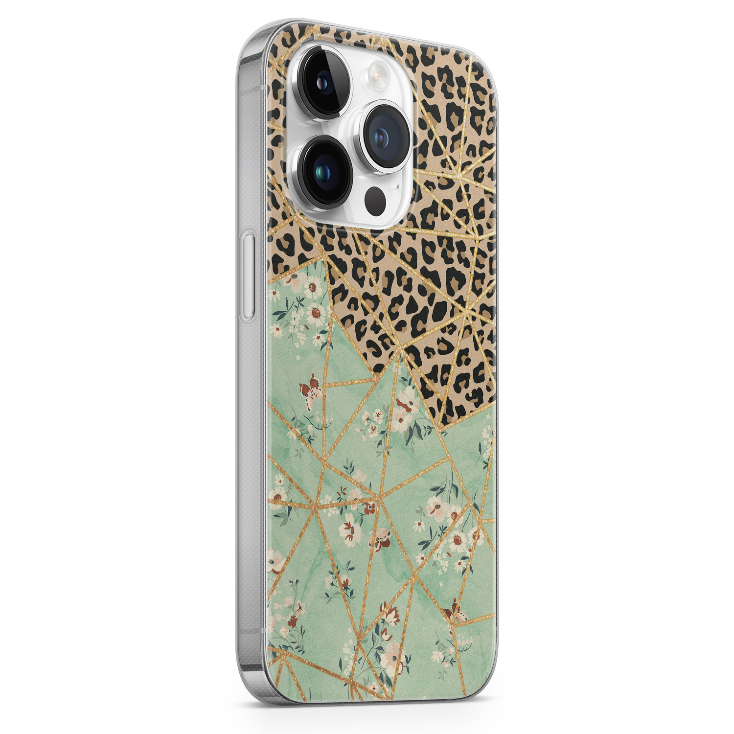 Leuke Telefoonhoesjes iPhone 14 Pro siliconen hoesje - Luipaard flower print