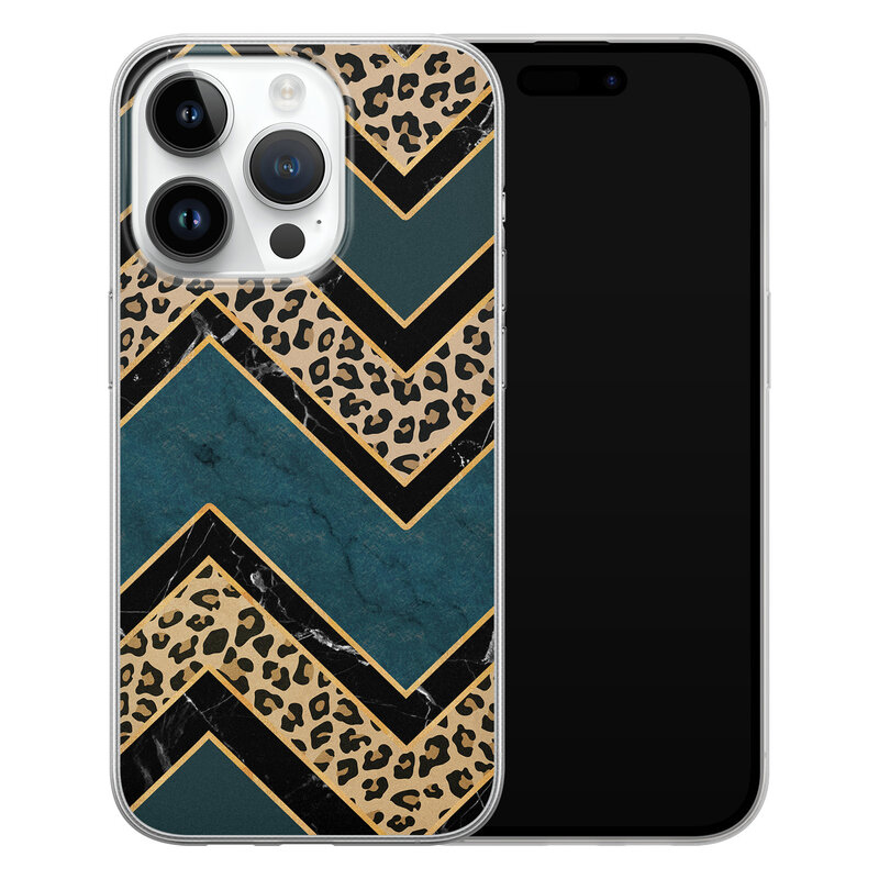 Leuke Telefoonhoesjes iPhone 14 Pro siliconen hoesje - Luipaard zigzag