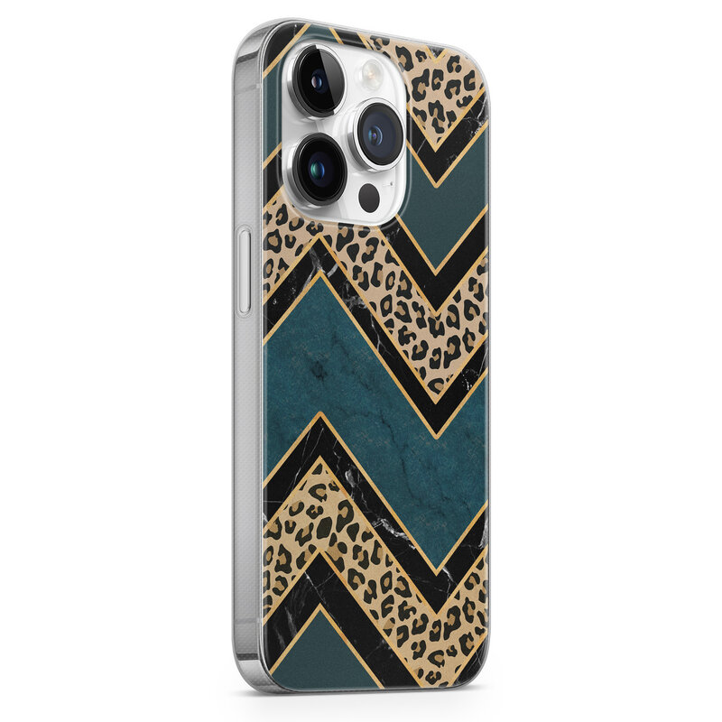 Leuke Telefoonhoesjes iPhone 14 Pro siliconen hoesje - Luipaard zigzag