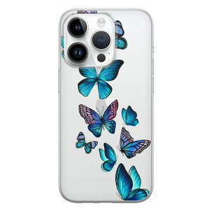 Leuke Telefoonhoesjes iPhone 14 Pro siliconen hoesje - Vlinders blauw