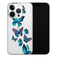 Leuke Telefoonhoesjes iPhone 14 Pro siliconen hoesje - Vlinders blauw