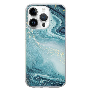Leuke Telefoonhoesjes iPhone 14 Pro siliconen hoesje - Marmer blauw