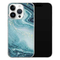 Leuke Telefoonhoesjes iPhone 14 Pro siliconen hoesje - Marmer blauw