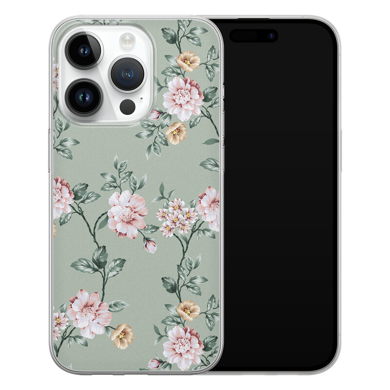 Leuke Telefoonhoesjes iPhone 14 Pro siliconen hoesje - Bloemetjes