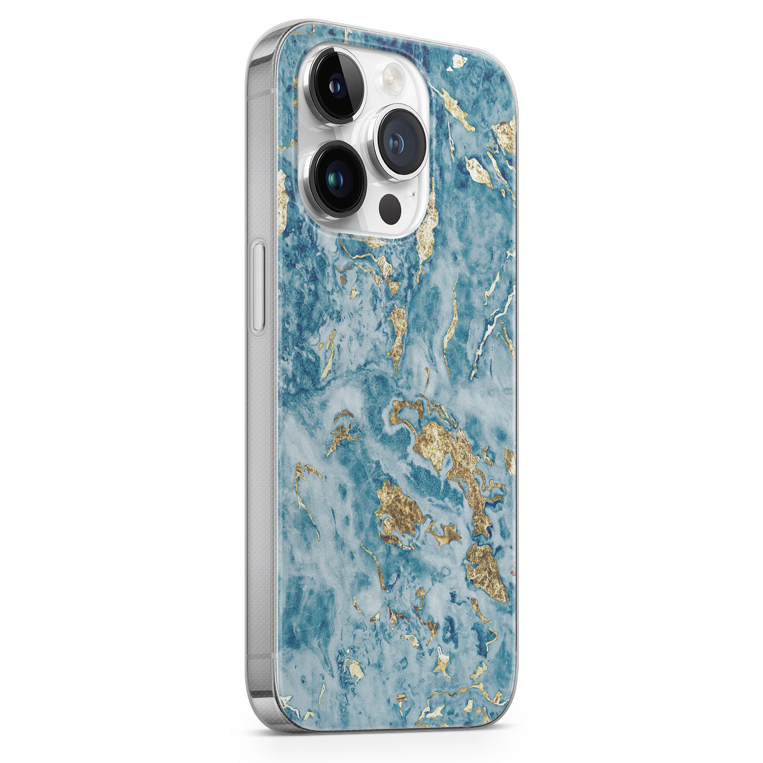 Leuke Telefoonhoesjes iPhone 14 Pro siliconen hoesje - Goud blauw marmer