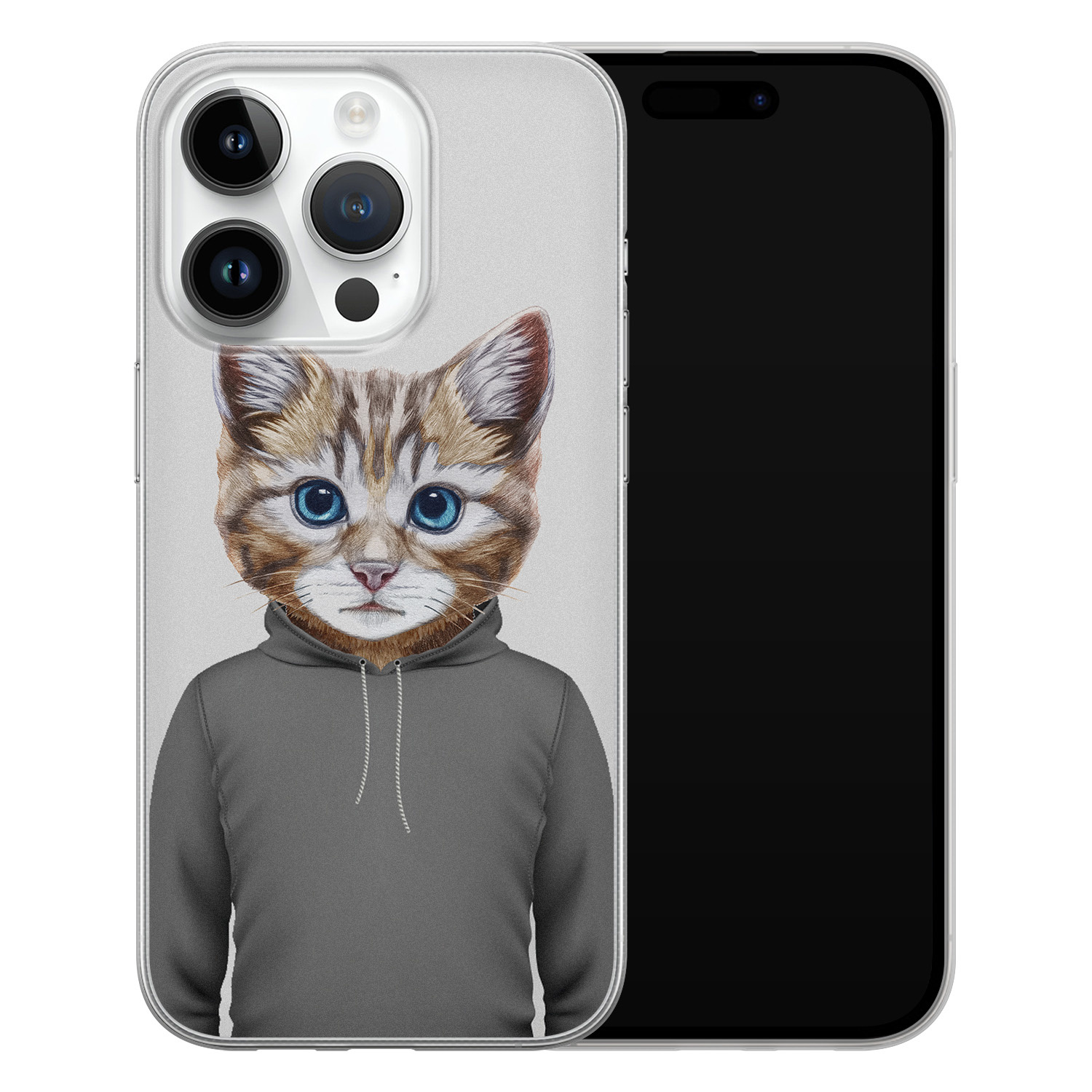 Leuke Telefoonhoesjes iPhone 14 Pro siliconen hoesje - Poezenhoofd