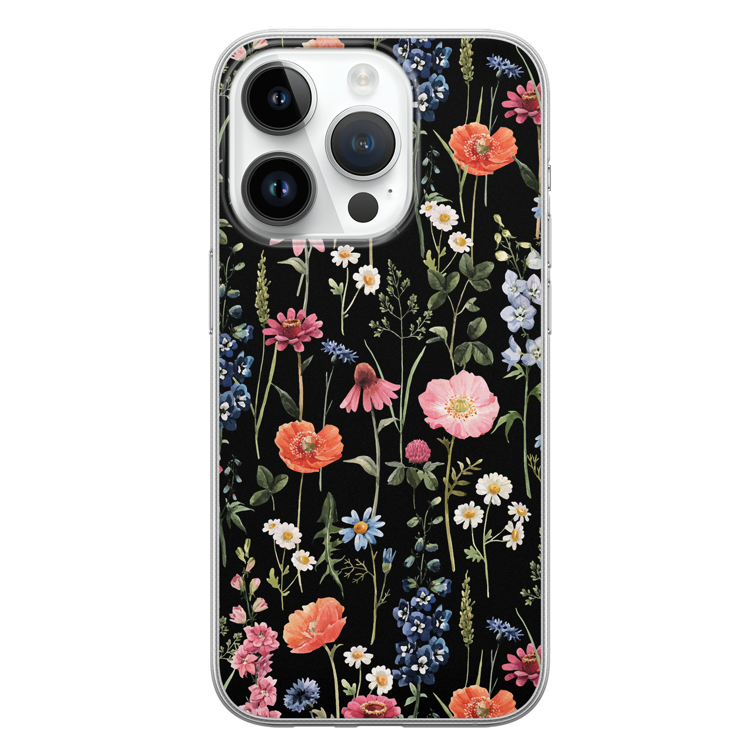 Leuke Telefoonhoesjes iPhone 14 Pro siliconen hoesje - Dark flowers