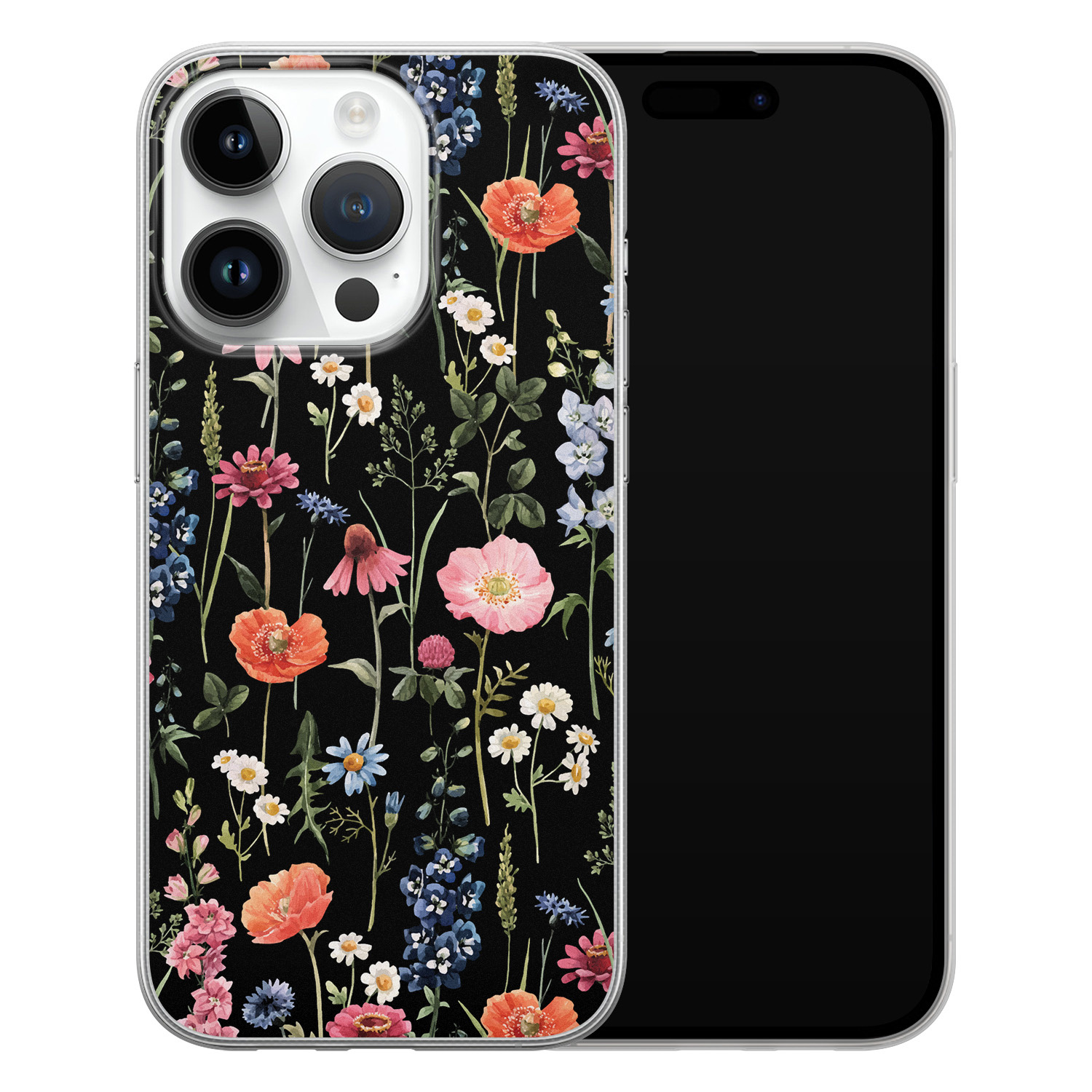 Leuke Telefoonhoesjes iPhone 14 Pro siliconen hoesje - Dark flowers