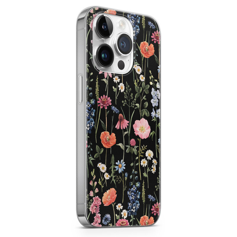 Leuke Telefoonhoesjes iPhone 14 Pro siliconen hoesje - Dark flowers