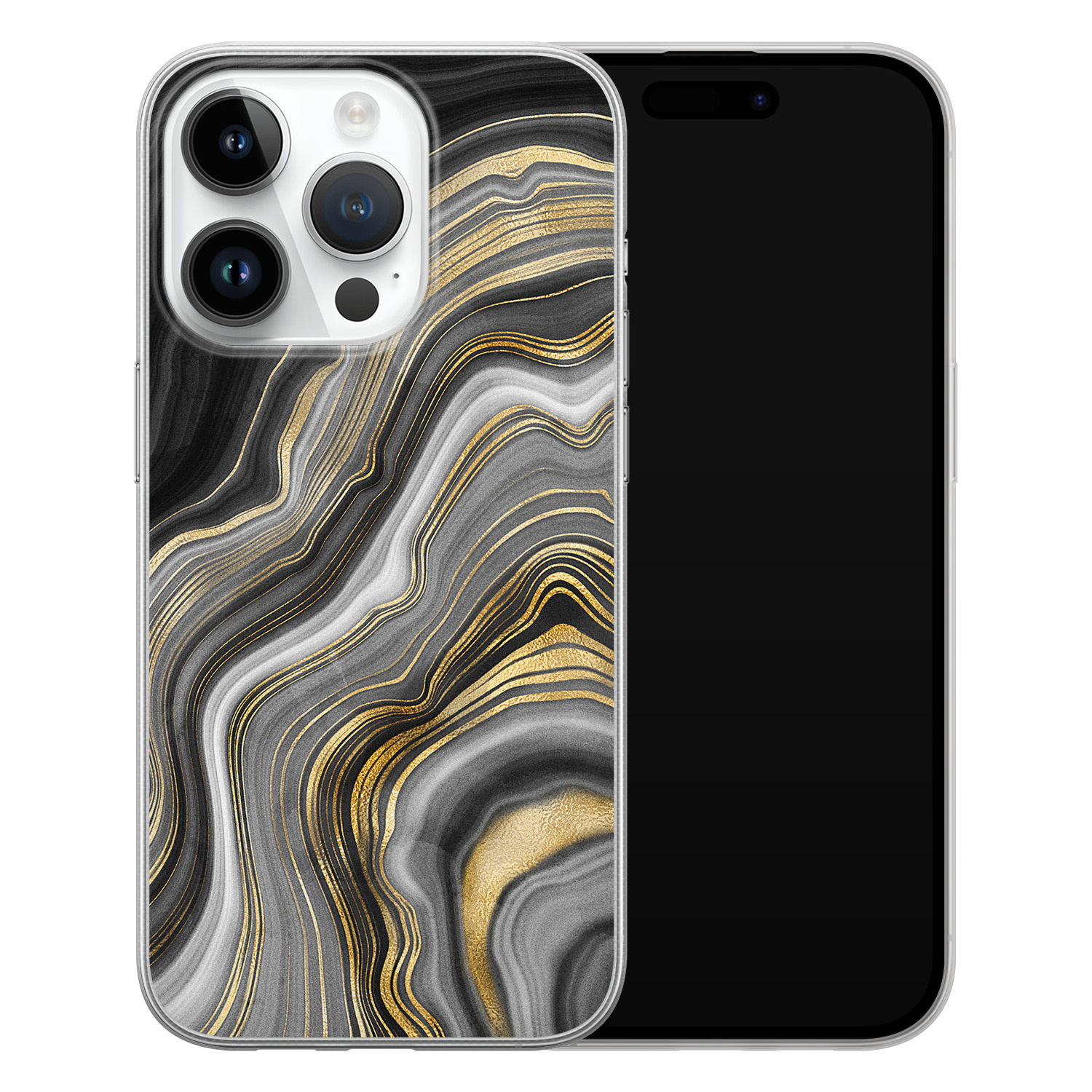 Leuke Telefoonhoesjes iPhone 14 Pro siliconen hoesje - Golden agate