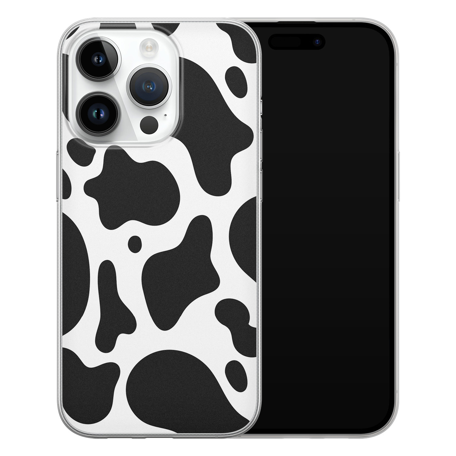 Leuke Telefoonhoesjes iPhone 14 Pro siliconen hoesje - Koeienprint