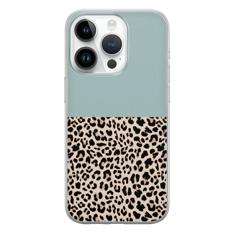 Leuke Telefoonhoesjes iPhone 14 Pro siliconen hoesje - Luipaard mint