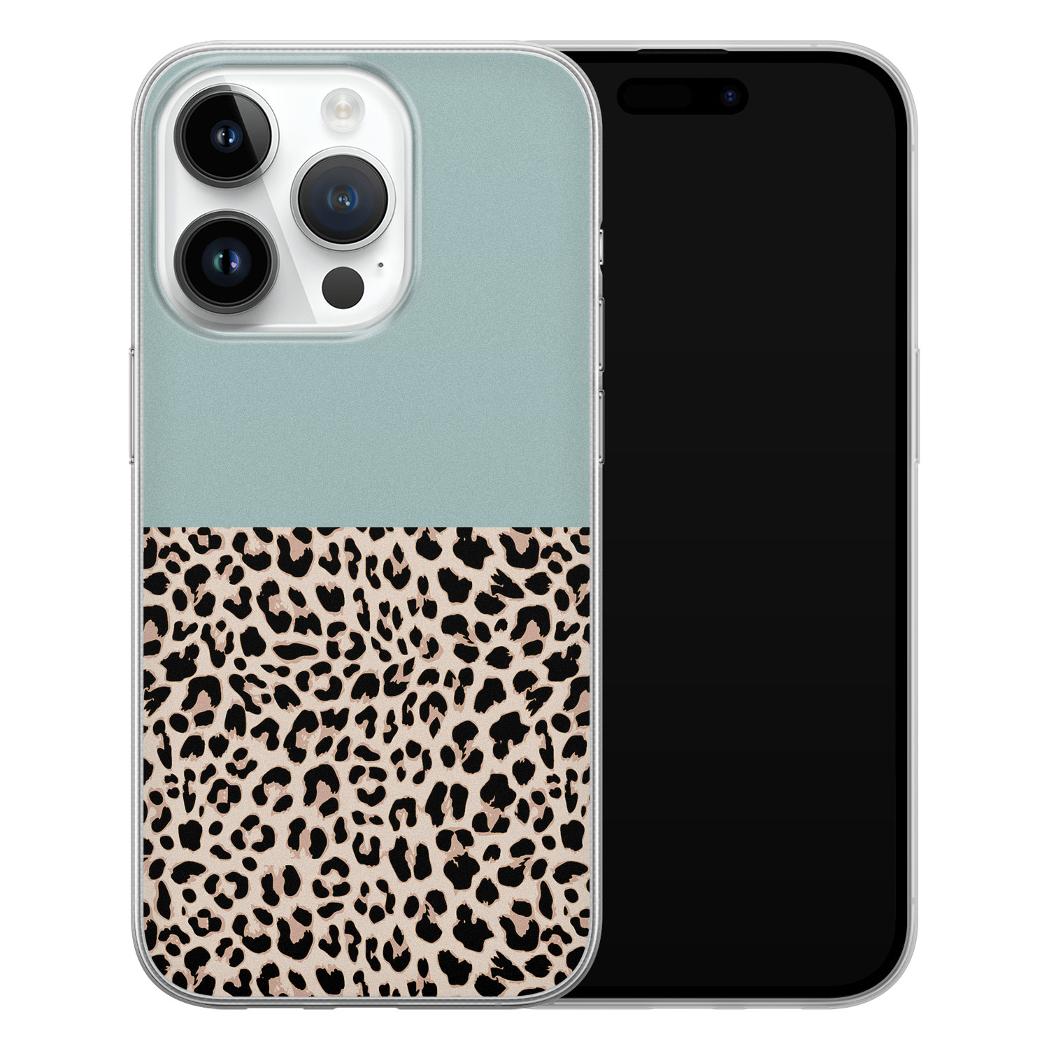 Leuke Telefoonhoesjes iPhone 14 Pro siliconen hoesje - Luipaard mint