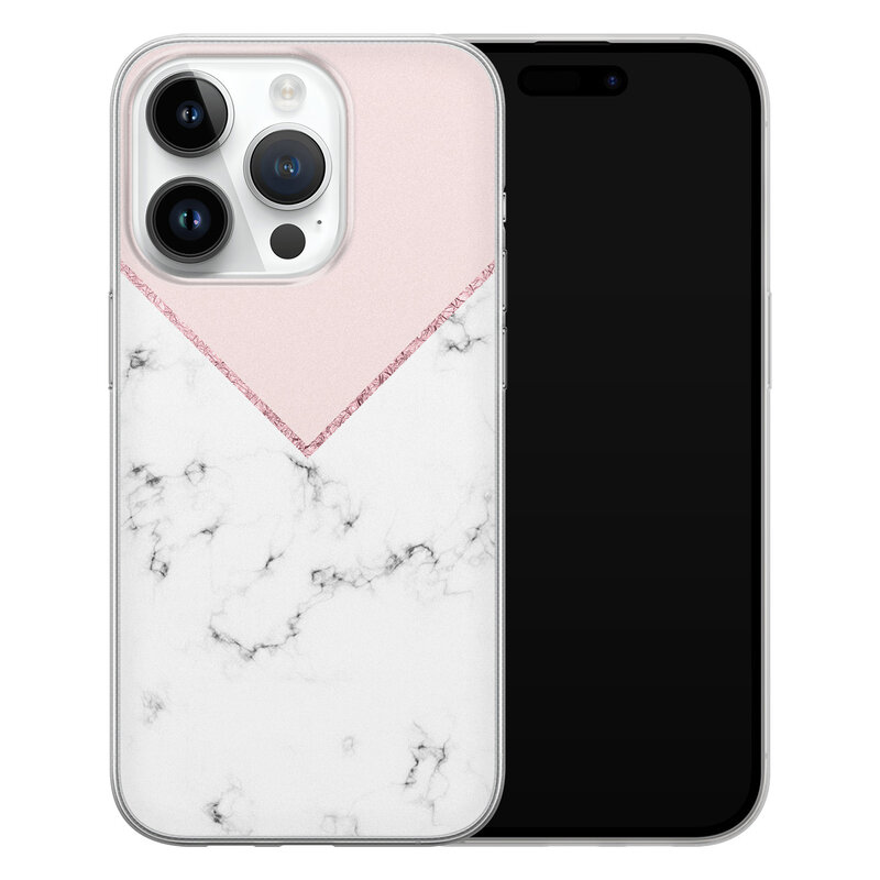 Leuke Telefoonhoesjes iPhone 14 Pro siliconen hoesje - Marmer roze grijs