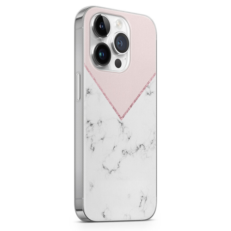 Leuke Telefoonhoesjes iPhone 14 Pro siliconen hoesje - Marmer roze grijs