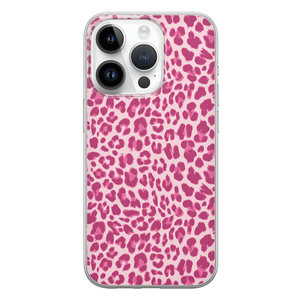 Leuke Telefoonhoesjes iPhone 14 Pro siliconen hoesje - Luipaard roze