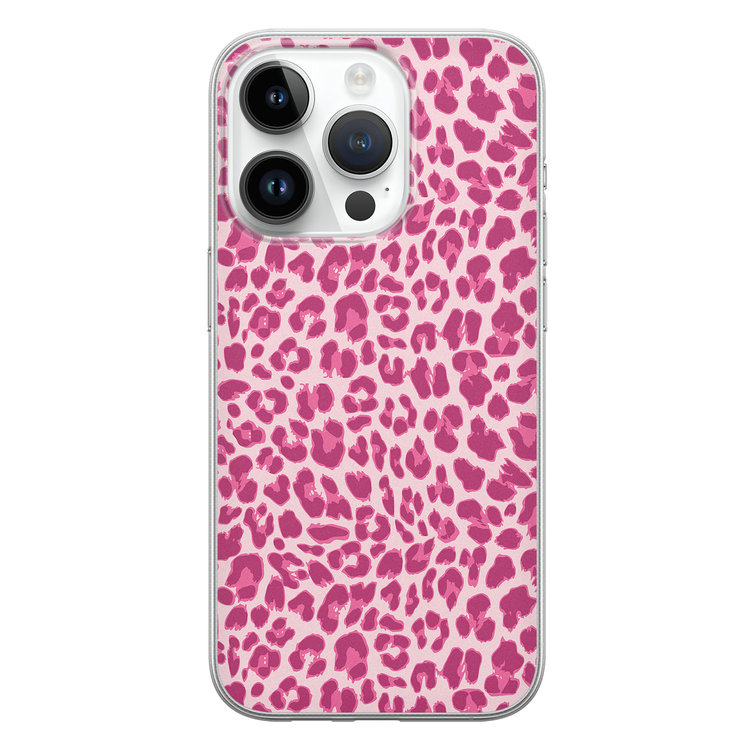 Leuke Telefoonhoesjes iPhone 14 Pro siliconen hoesje - Luipaard roze