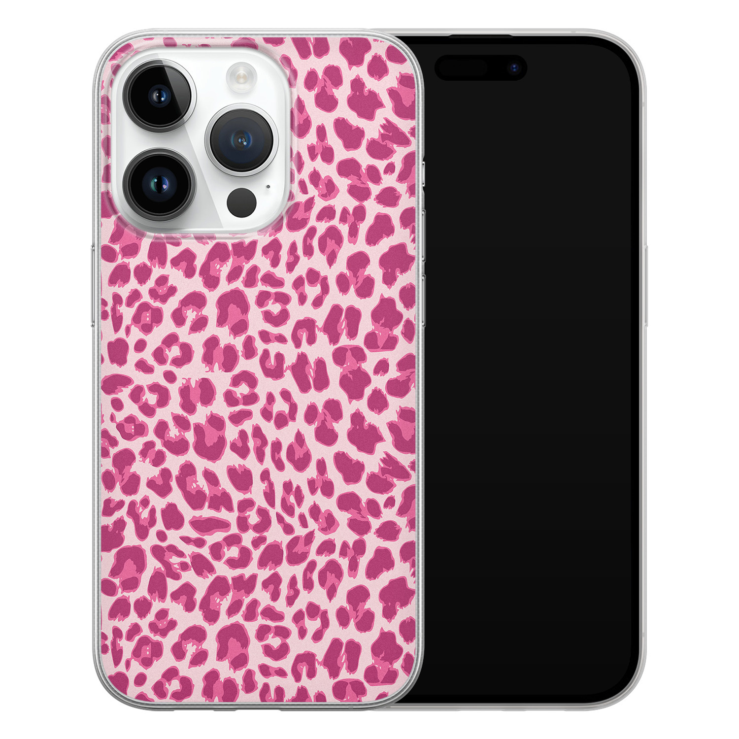 Leuke Telefoonhoesjes iPhone 14 Pro siliconen hoesje - Luipaard roze