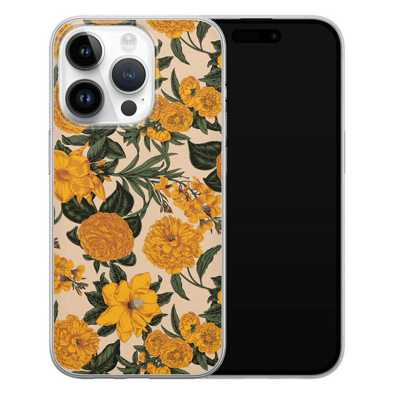 Leuke Telefoonhoesjes iPhone 14 Pro siliconen hoesje - Retro flowers