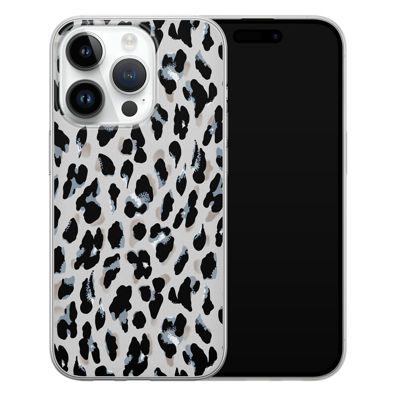 Leuke Telefoonhoesjes iPhone 14 Pro siliconen hoesje - Luipaard grijs