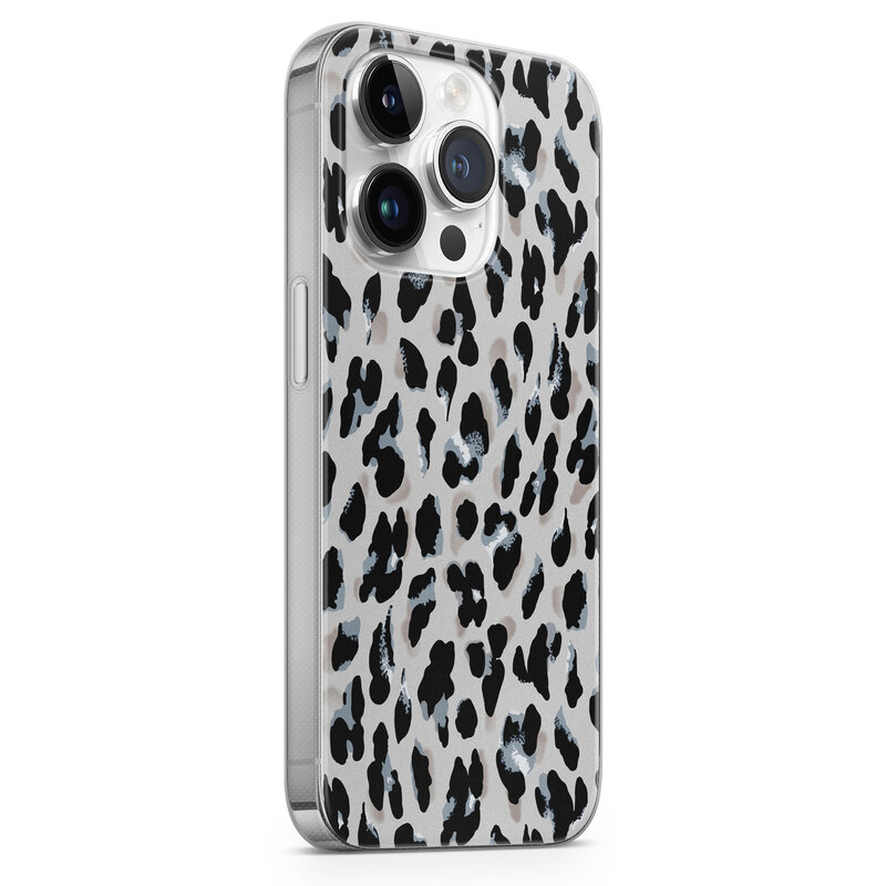 Leuke Telefoonhoesjes iPhone 14 Pro siliconen hoesje - Luipaard grijs