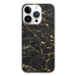 Leuke Telefoonhoesjes iPhone 14 Pro siliconen hoesje - Marmer zwart goud