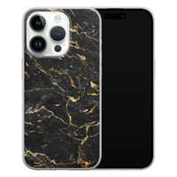 Leuke Telefoonhoesjes iPhone 14 Pro siliconen hoesje - Marmer zwart goud
