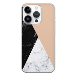 Leuke Telefoonhoesjes iPhone 14 Pro siliconen hoesje - Marmer zwart bruin