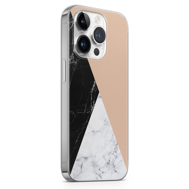 Leuke Telefoonhoesjes iPhone 14 Pro siliconen hoesje - Marmer zwart bruin
