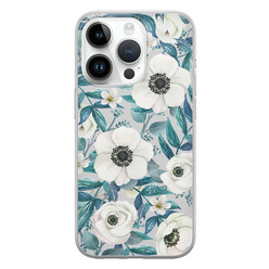 Leuke Telefoonhoesjes iPhone 14 Pro siliconen hoesje - Witte bloemen