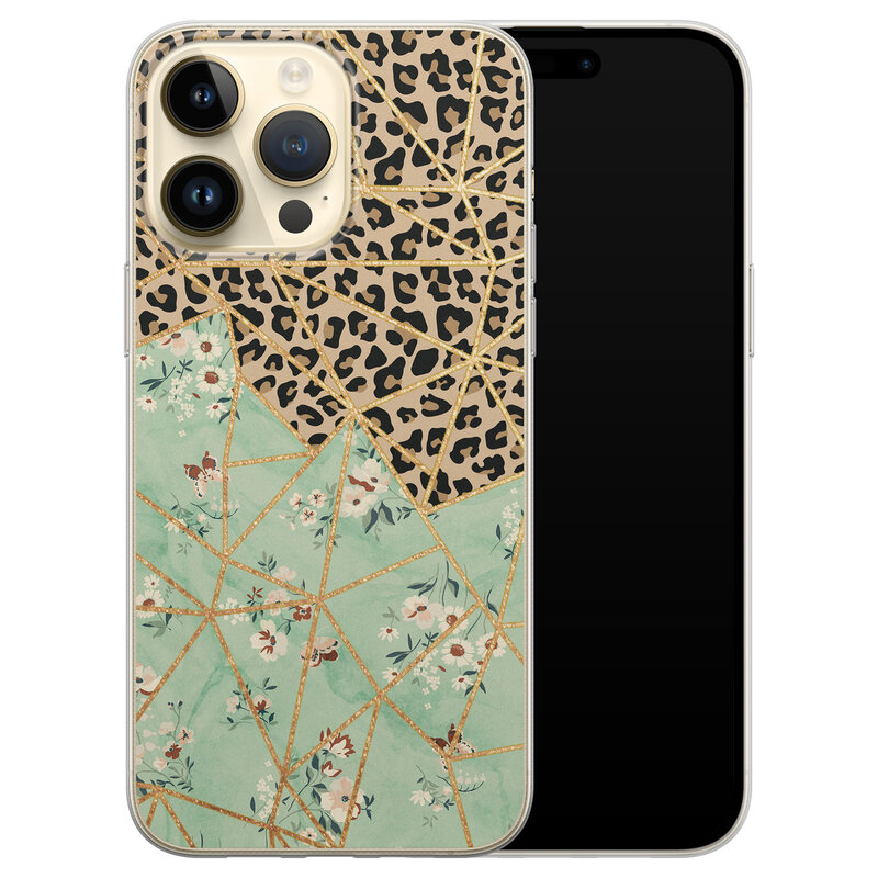 iPhone 14 Pro Max siliconen hoesje - Luipaard flower print