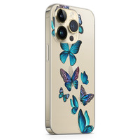 iPhone 14 Pro Max siliconen hoesje - Vlinders blauw